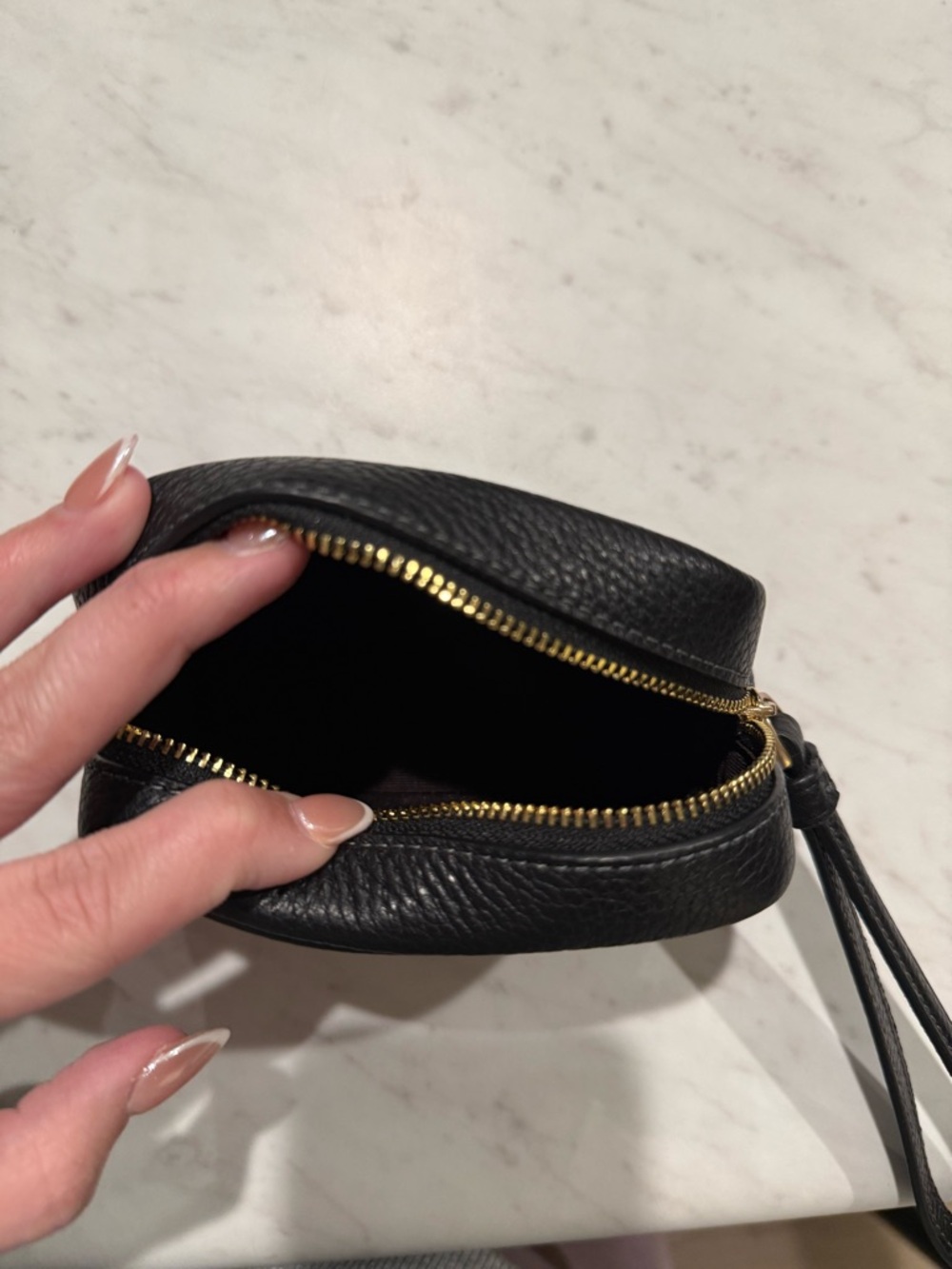 Coach Black Pebbled Leather Wristlet with Gold Logo - Picture 2 of 5